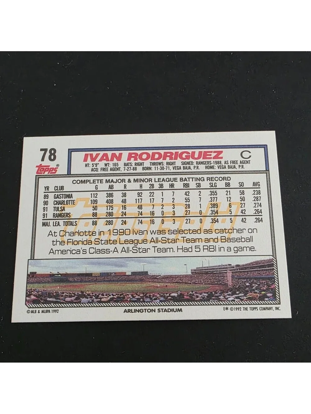 1992 Topps - Ivan Rodriguez #78 Gold